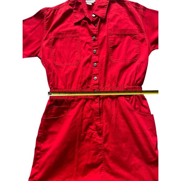 Womens/Teen Red Denim Utility Dress Size Medium Cotton Vintage California Style - Picture 6 of 7